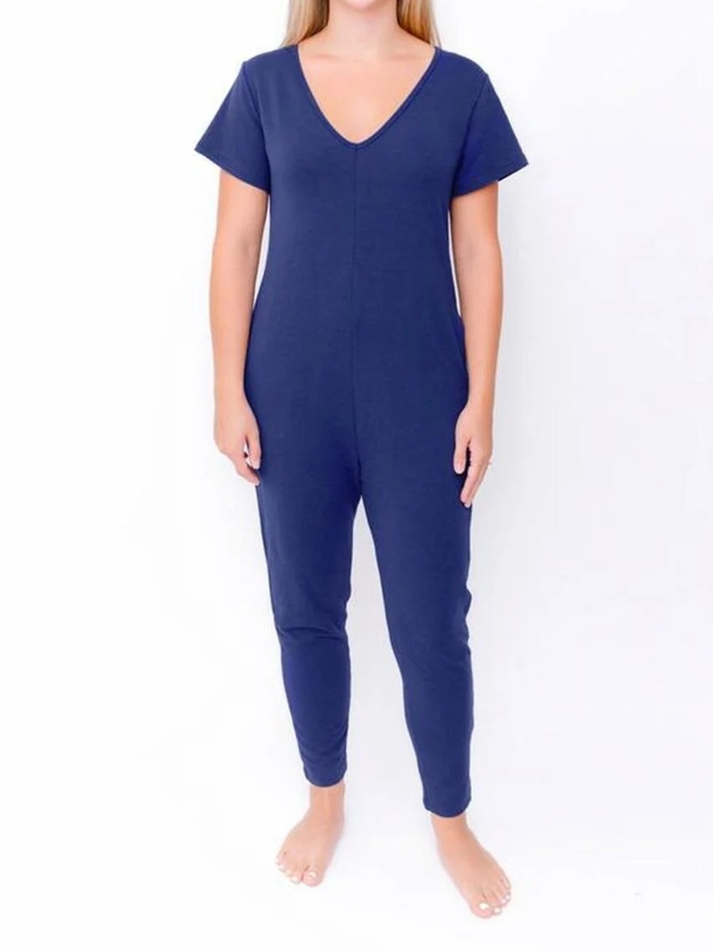 Smash + Tess The Cozy Sunday Romper Short Sleeve Navy Blue Medium